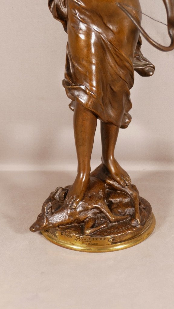 Diane Chasseresse Par Levasseur, Sculpture En Bronze Patiné, époque Fin XIX ème-photo-4