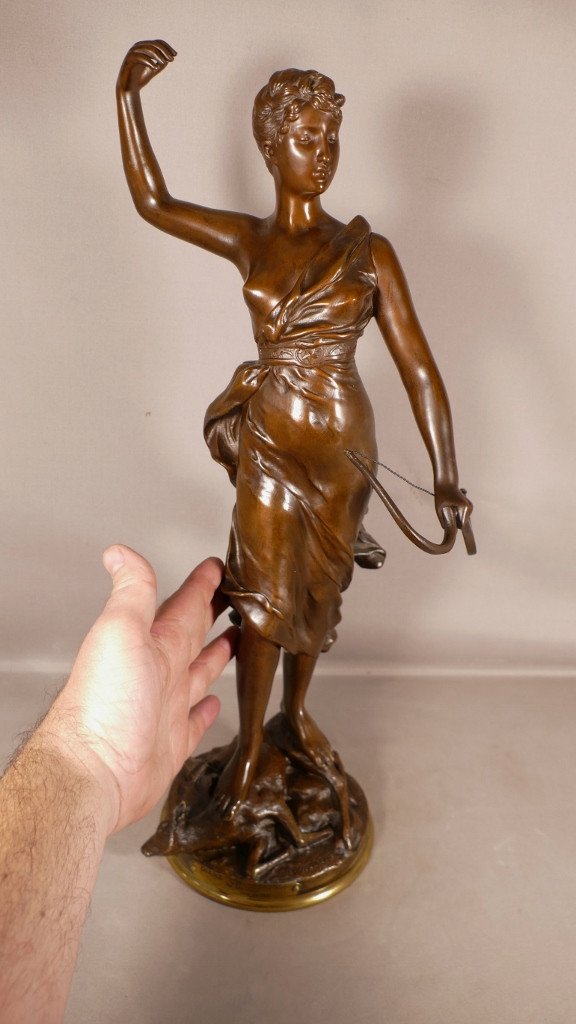 Diane Chasseresse Par Levasseur, Sculpture En Bronze Patiné, époque Fin XIX ème-photo-4