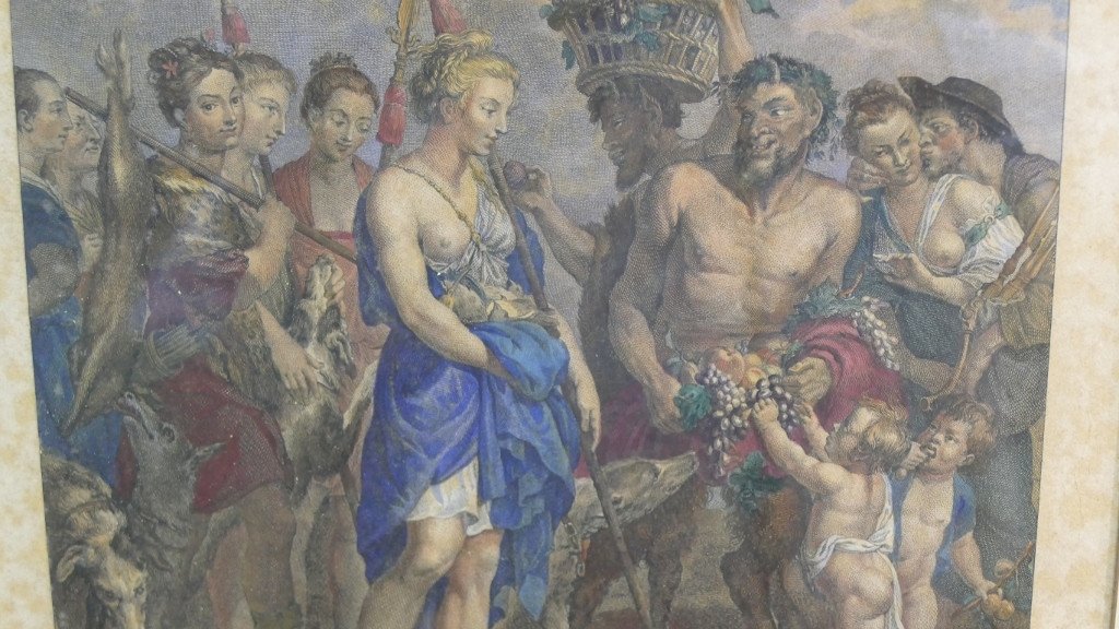 Vénus Revenant De La Chasse, Gravure Colorée XVIII ème Par De Launay d'Après Rubens -photo-3
