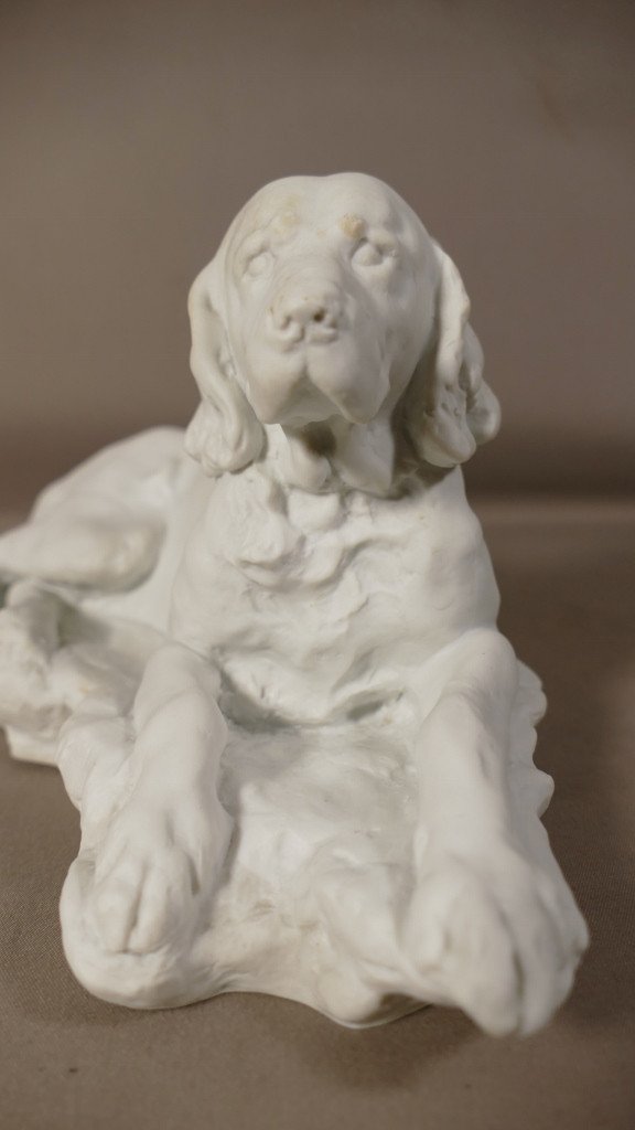 Le Chien, Statuette En Biscuit De Porcelaine Signé Jules Desbois, Début XX ème-photo-3