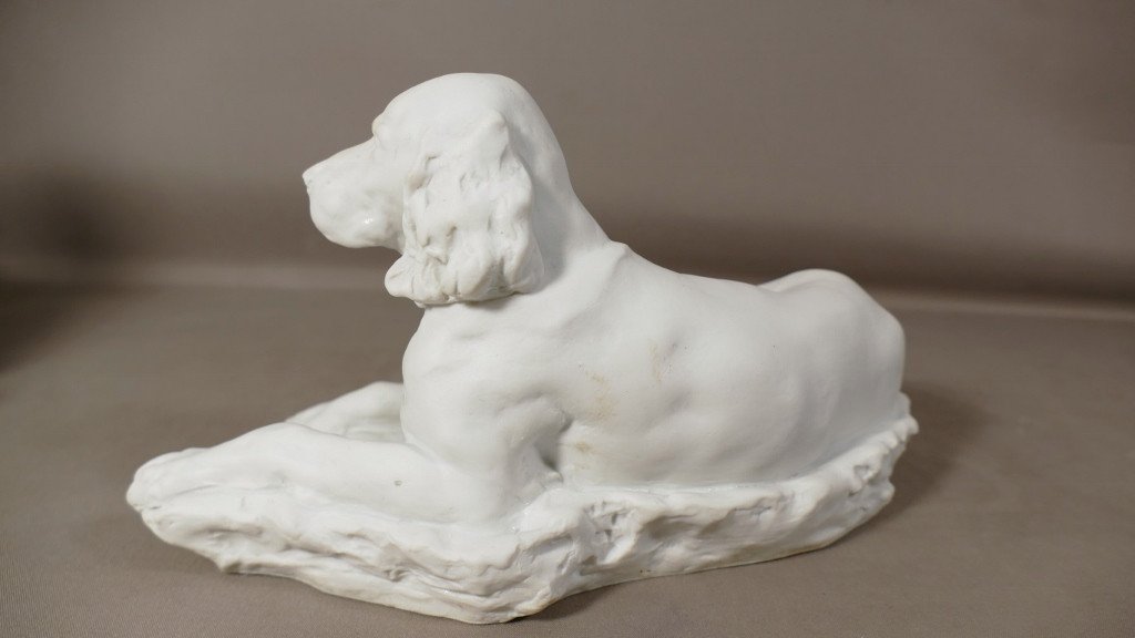 Le Chien, Statuette En Biscuit De Porcelaine Signé Jules Desbois, Début XX ème-photo-1