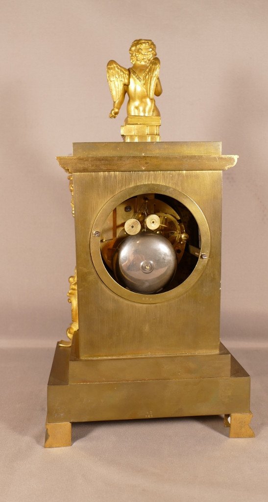 Charles X Borne Clock With Angelot In Gilt Bronze, Wb Promoli In Paris, 19th Century-photo-3