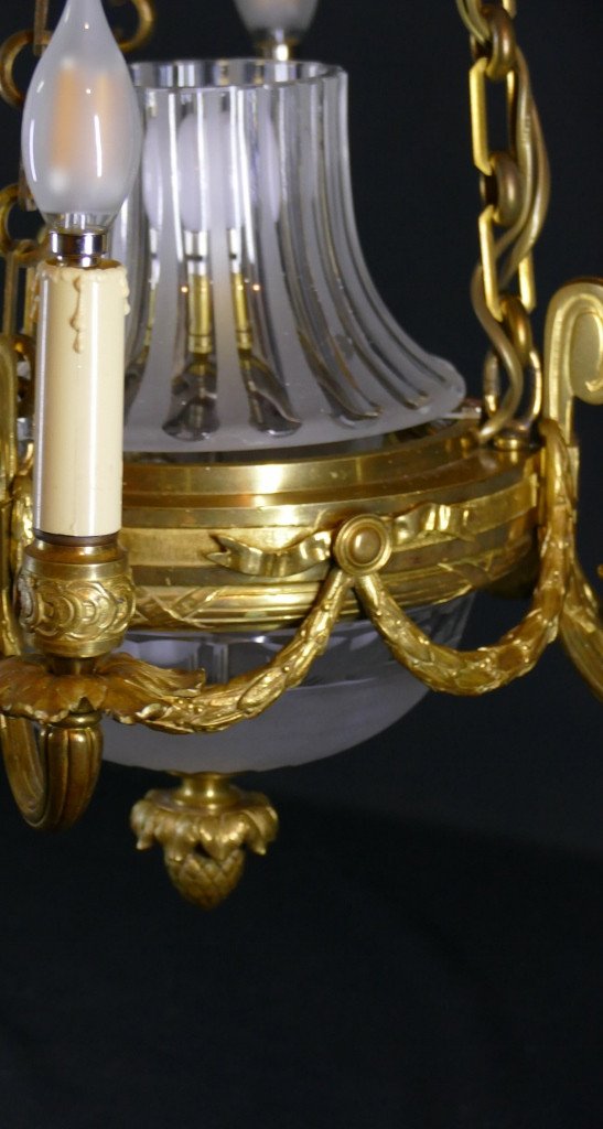 Louis XVI Style Chandelier In Gilt Bronze And Crystal, 1900 Period-photo-1