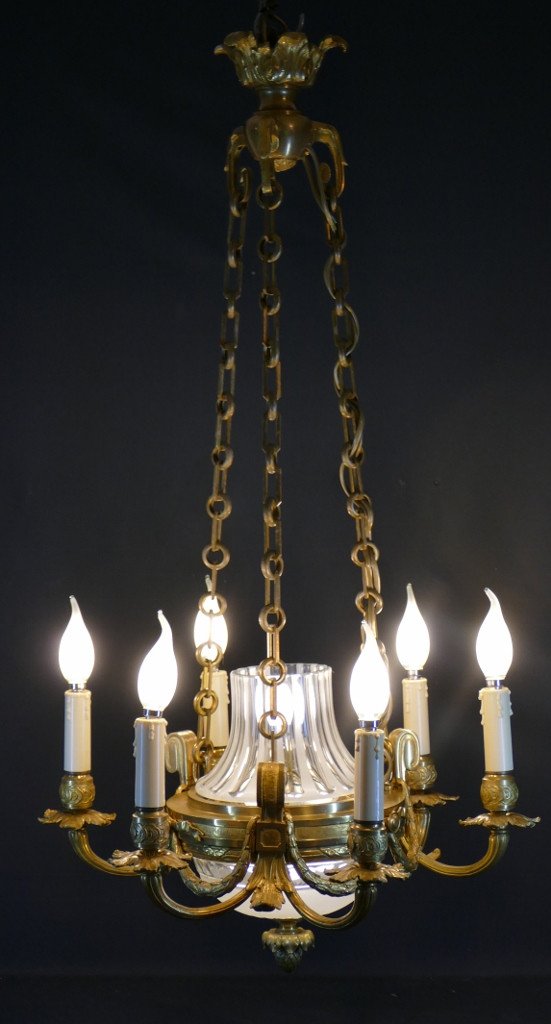 Louis XVI Style Chandelier In Gilt Bronze And Crystal, 1900 Period-photo-4