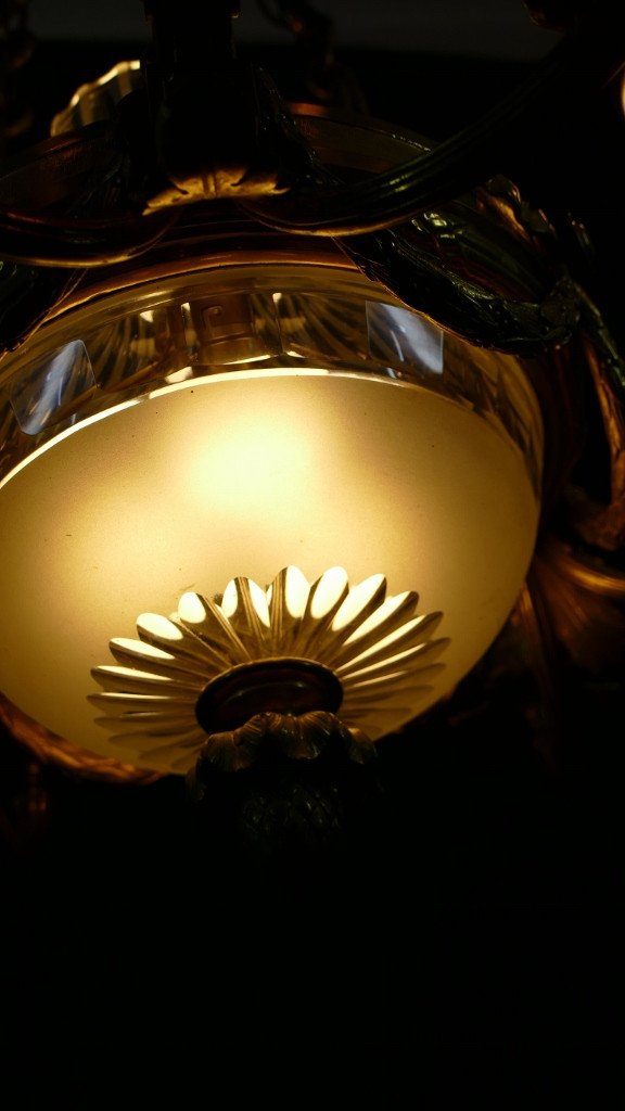 Louis XVI Style Chandelier In Gilt Bronze And Crystal, 1900 Period-photo-5