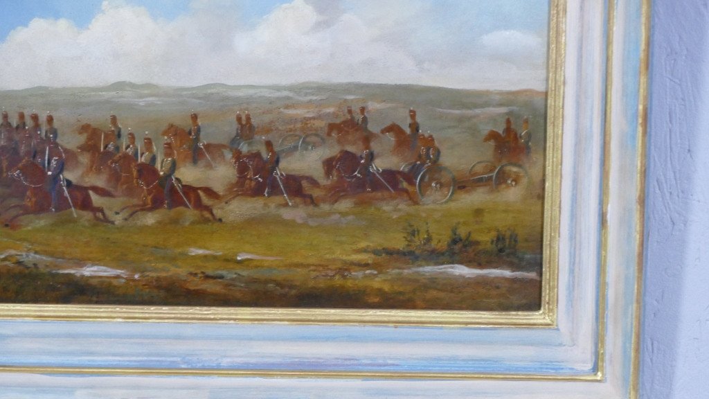 The Charge Of The Cavalry, Oil On Canvas 19th Century, Military Painting-photo-4