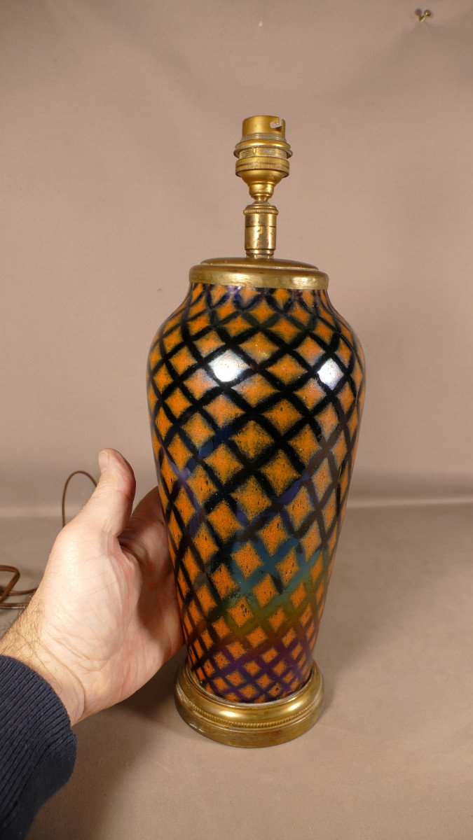 Acid-cleared Favrile Glass Lamp Base, Cross-style Style, Circa 1900-photo-5