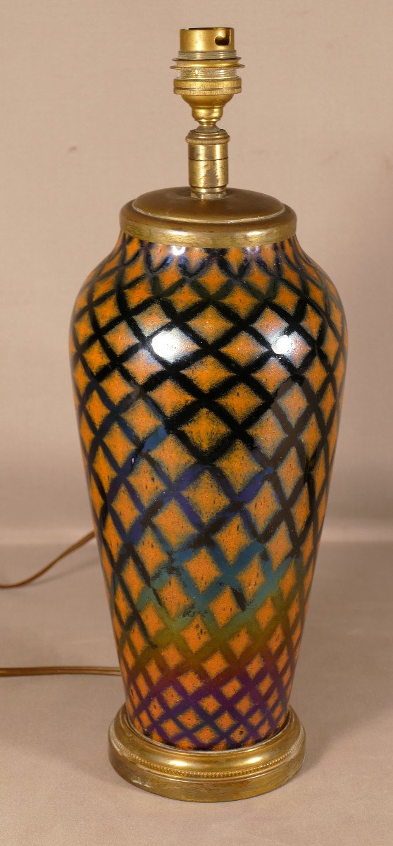 Acid-cleared Favrile Glass Lamp Base, Cross-style Style, Circa 1900