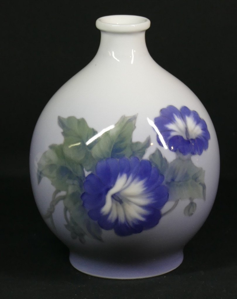 Vase Copenhagen En Porcelaine émaillée, Décor De Fleurs Dans Les Tons De Bleu, Avant 1923-photo-2