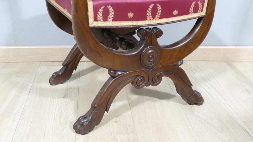 Empire Stool With Swans In Mahogany, Late 19th Century-photo-4