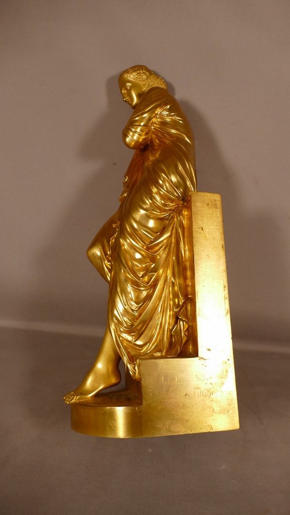 Nyssia Au Bain, Gilt Bronze Sculpture, Antique Draped Woman By Aizelin-photo-2