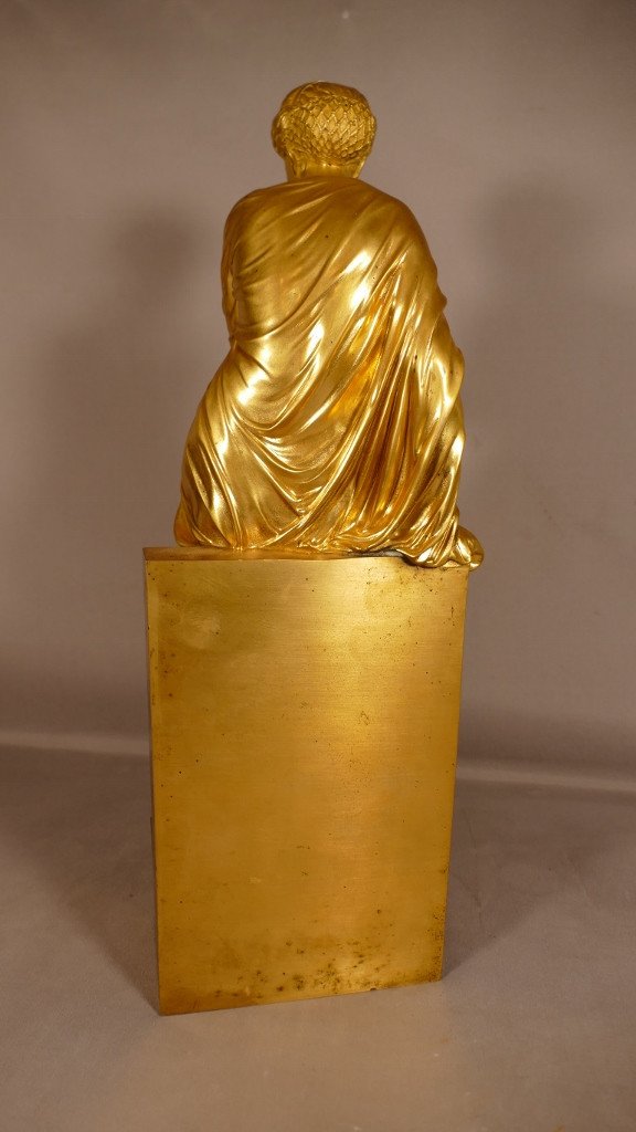 Nyssia Au Bain, Gilt Bronze Sculpture, Antique Draped Woman By Aizelin-photo-3