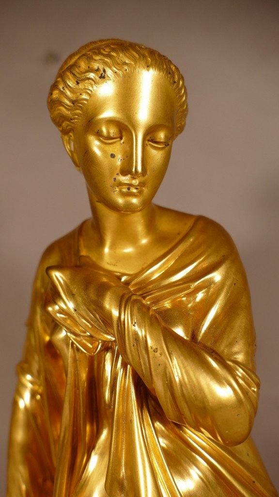 Nyssia Au Bain, Gilt Bronze Sculpture, Antique Draped Woman By Aizelin-photo-6