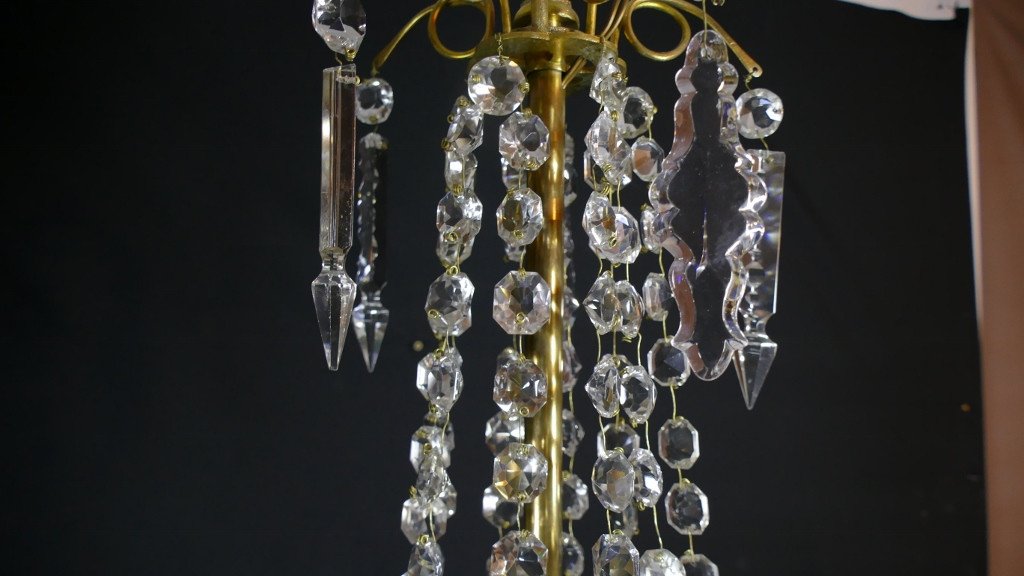 Lustre En Bronze, Laiton Et Pampilles De Cristal, époque XIX ème Siècle-photo-2