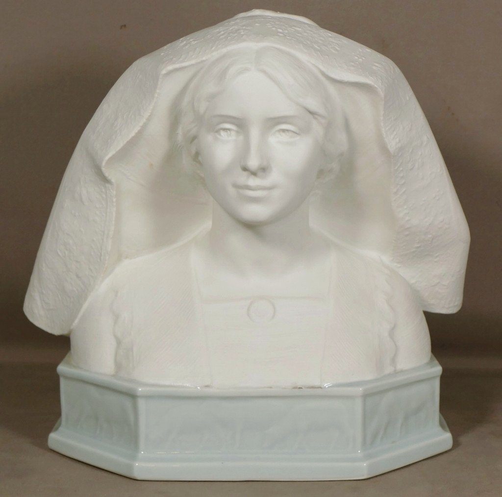 The Limousine Shepherdess, Limoges Porcelain Biscuit Bust, Late 19th Century