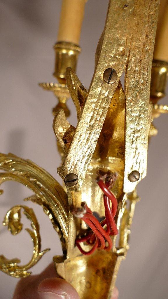 Pair Of Louis XVI Sconces In Gilt Bronze With Torches And Knots, Late 19th Century-photo-8