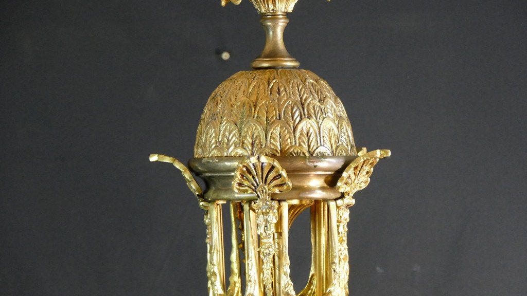 Louis XVI Style Lantern Chandelier In Gilt Bronze, Circa 1970-1980-photo-3