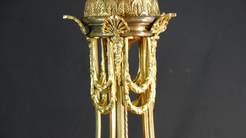 Louis XVI Style Lantern Chandelier In Gilt Bronze, Circa 1970-1980-photo-4