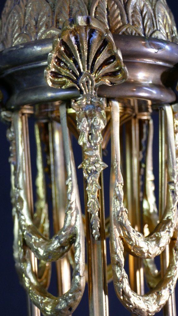 Louis XVI Style Lantern Chandelier In Gilt Bronze, Circa 1970-1980-photo-4