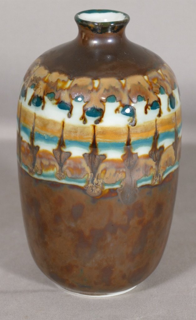 Camille Tharaud Limoges, Vase En Porcelaine émaillée, Oxydes Métalliques Art Déco