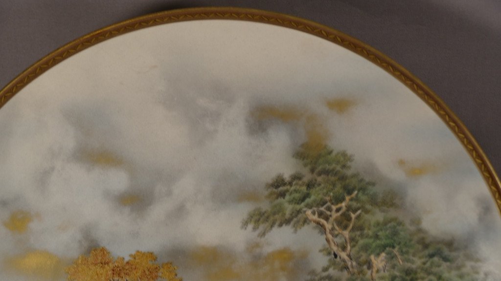 38 Cm, Large Satsuma Earthenware Dish, The Mill And The Golden Maple, Japan 19th Century-photo-5