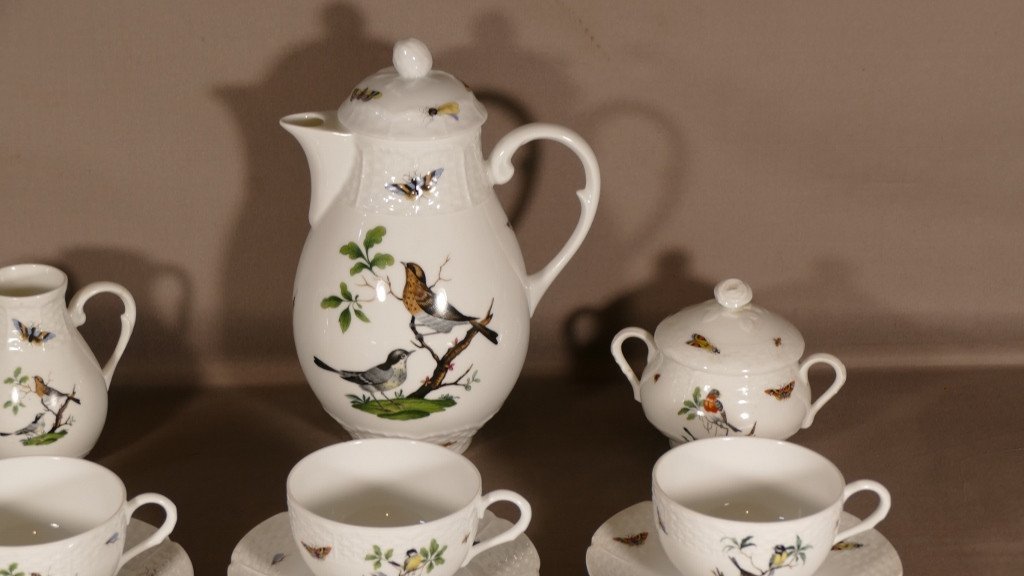 Raynaud Limoges, Les Oiseaux, Service à Café En Porcelaine d'Après Meissen 18 ème-photo-4