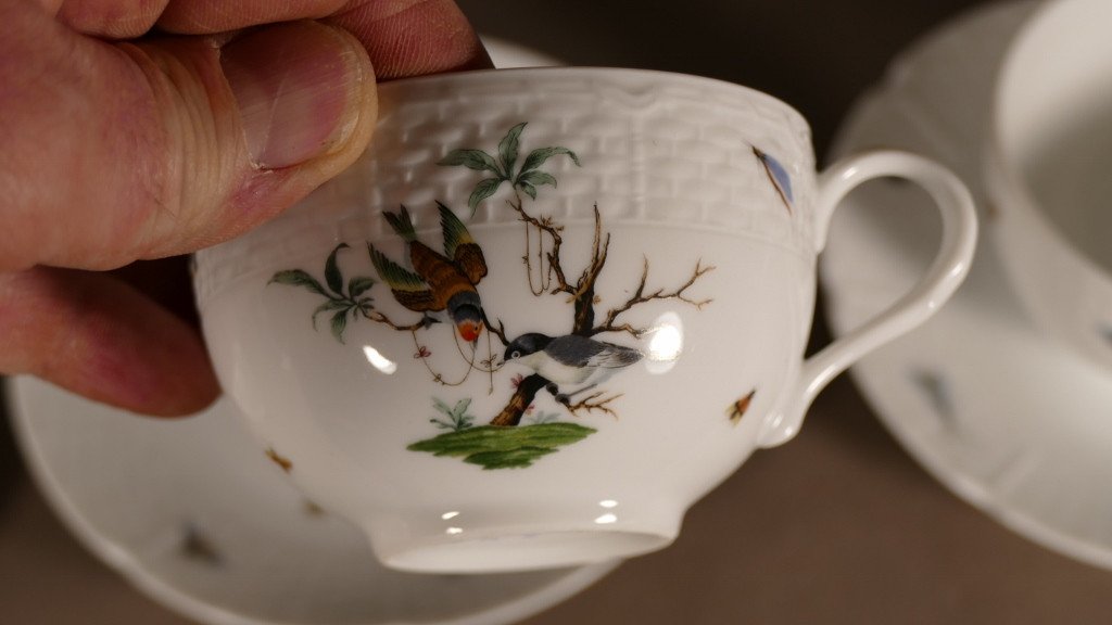 Raynaud Limoges, Les Oiseaux, Service à Café En Porcelaine d'Après Meissen 18 ème-photo-2