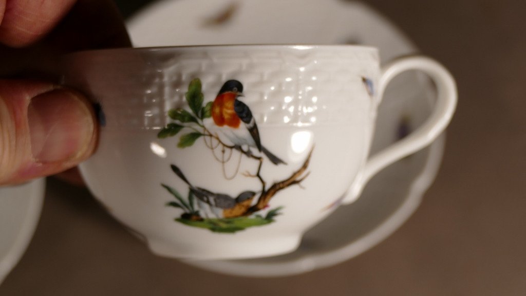 Raynaud Limoges, Les Oiseaux, Service à Café En Porcelaine d'Après Meissen 18 ème-photo-3