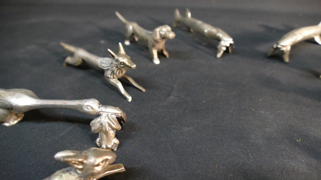 12 Animal Knife Holders Art Deco Period, Silver Metal-photo-4