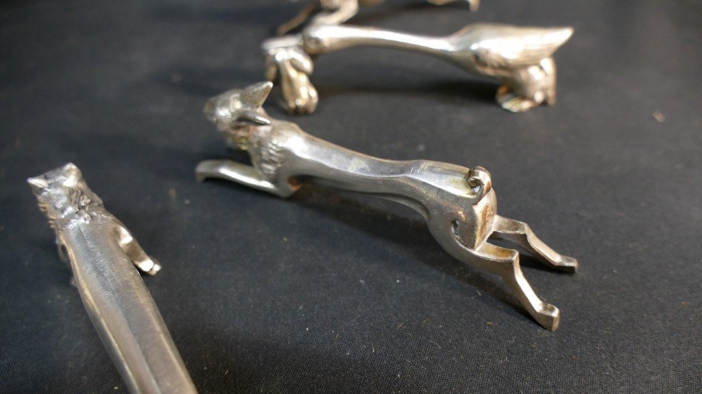 12 Animal Knife Holders Art Deco Period, Silver Metal-photo-3