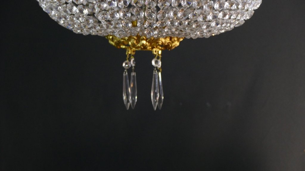 Napoleon III Style Basket Ceiling Chandelier In Bronze And Crystal, Late 19th Century-photo-1