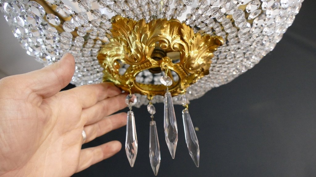 Napoleon III Style Basket Ceiling Chandelier In Bronze And Crystal, Late 19th Century-photo-3