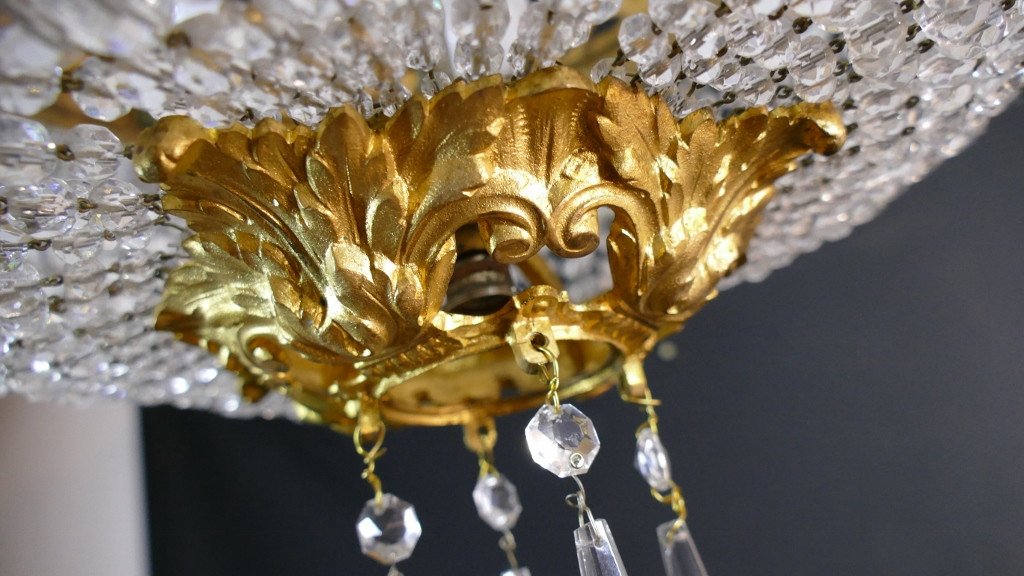 Napoleon III Style Basket Ceiling Chandelier In Bronze And Crystal, Late 19th Century-photo-4