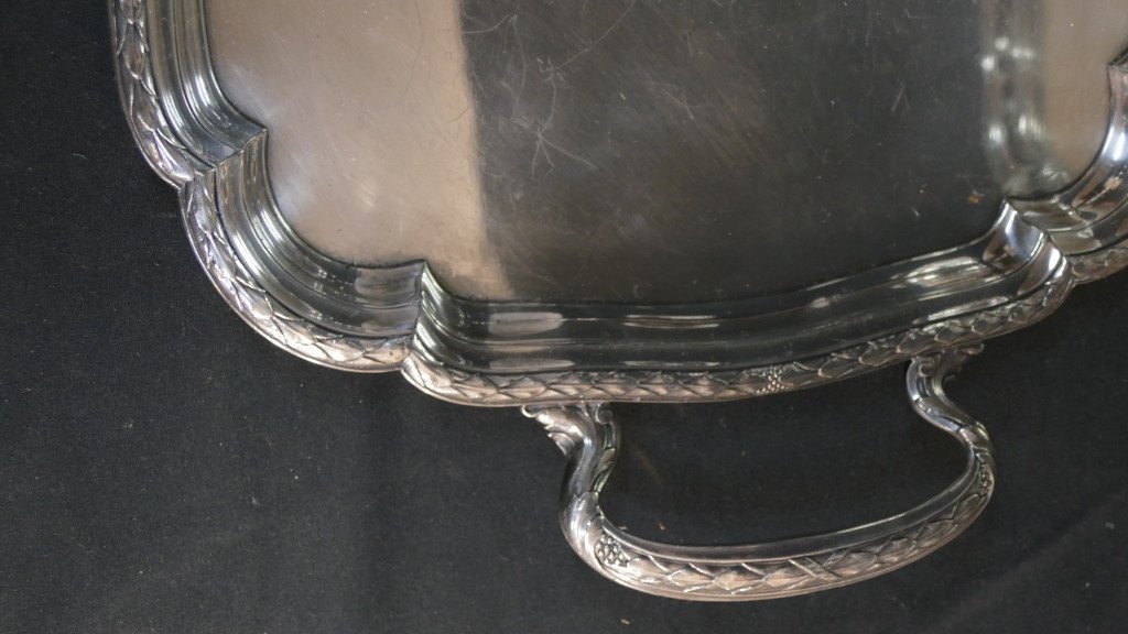 Pair Of Louis XVI Style Silver Metal Serving Trays, Early 20th Century-photo-4