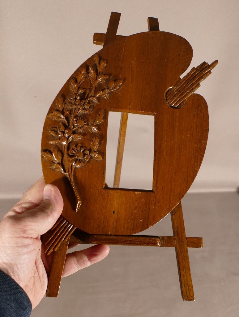 The Painter's Palette Photo Frame In Carved Walnut Wood, Early 20th Century-photo-1