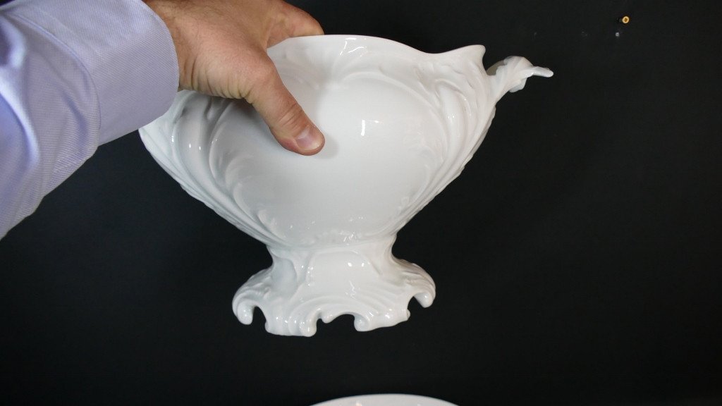 68 Cm, Majestueux Centre De Table En Porcelaine Blanche De Limoges, Manufacture Giraud-photo-4