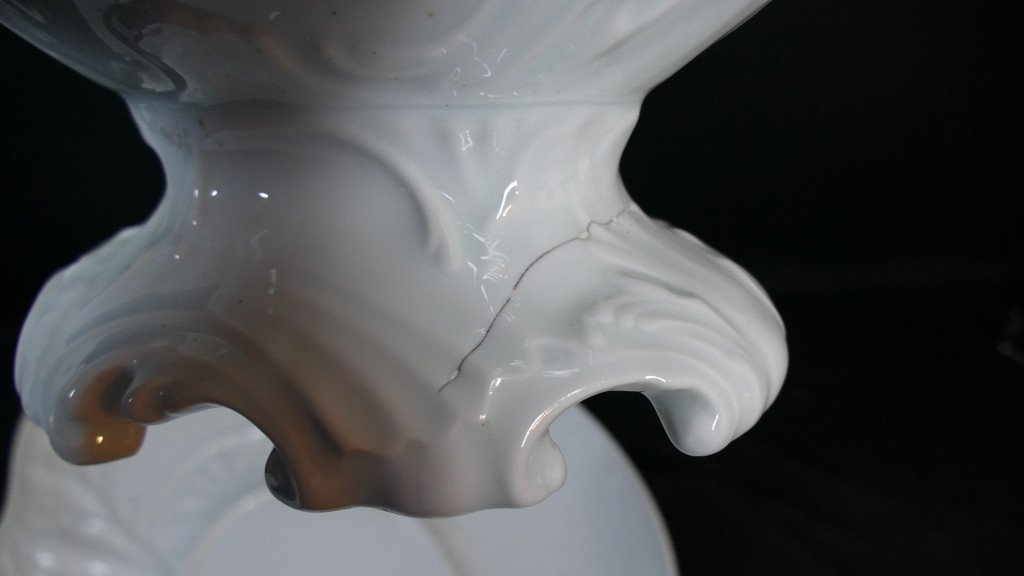 68 Cm, Majestueux Centre De Table En Porcelaine Blanche De Limoges, Manufacture Giraud-photo-7