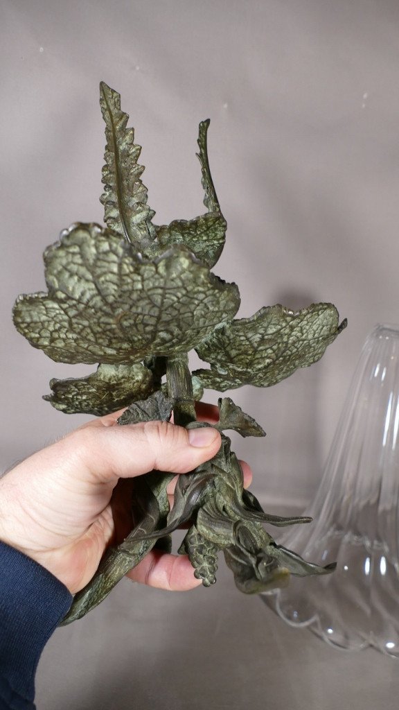 Baccarat 19th Century, Very Large Cornet Vase In Crystal And Bronze With Acanthus And Gunnera-photo-6