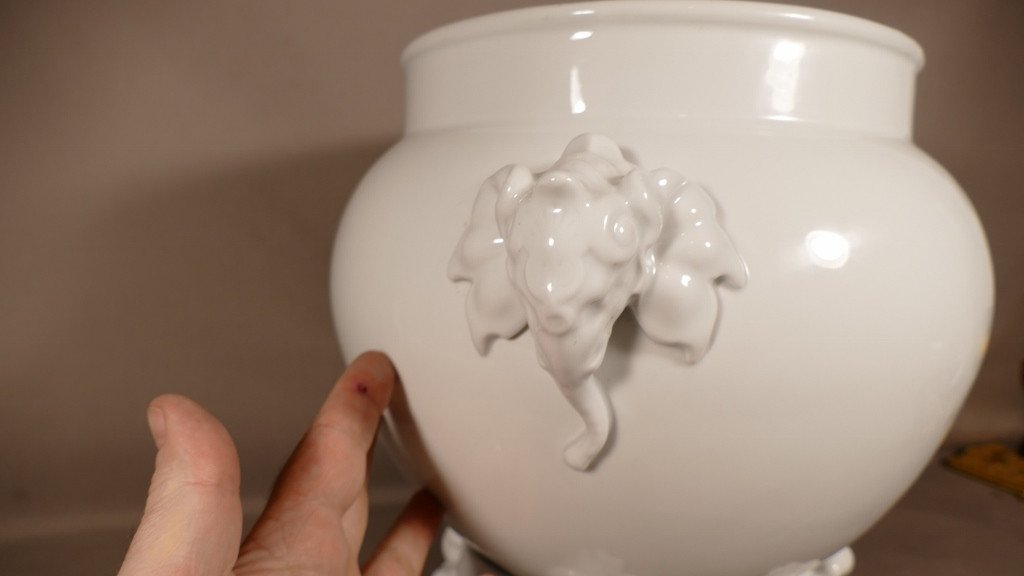 Important Elephant Planter In White Limoges Porcelain, Early 20th Century-photo-3