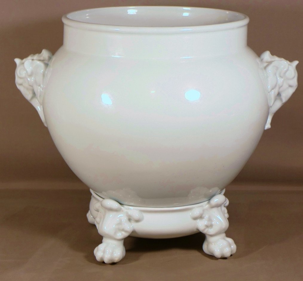 Important Elephant Planter In White Limoges Porcelain, Early 20th Century