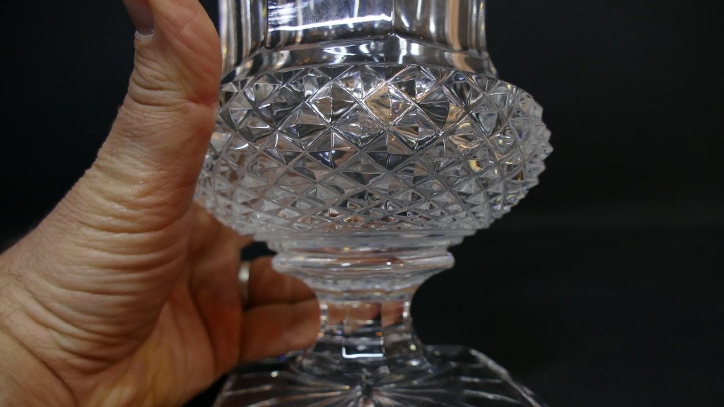 Saint Louis Crystal Versailles Vase Medium Model Diamond Tip Circa 1960-photo-3