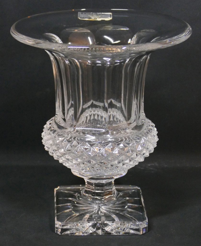 Saint Louis Crystal Versailles Vase Medium Model Diamond Tip Circa 1960