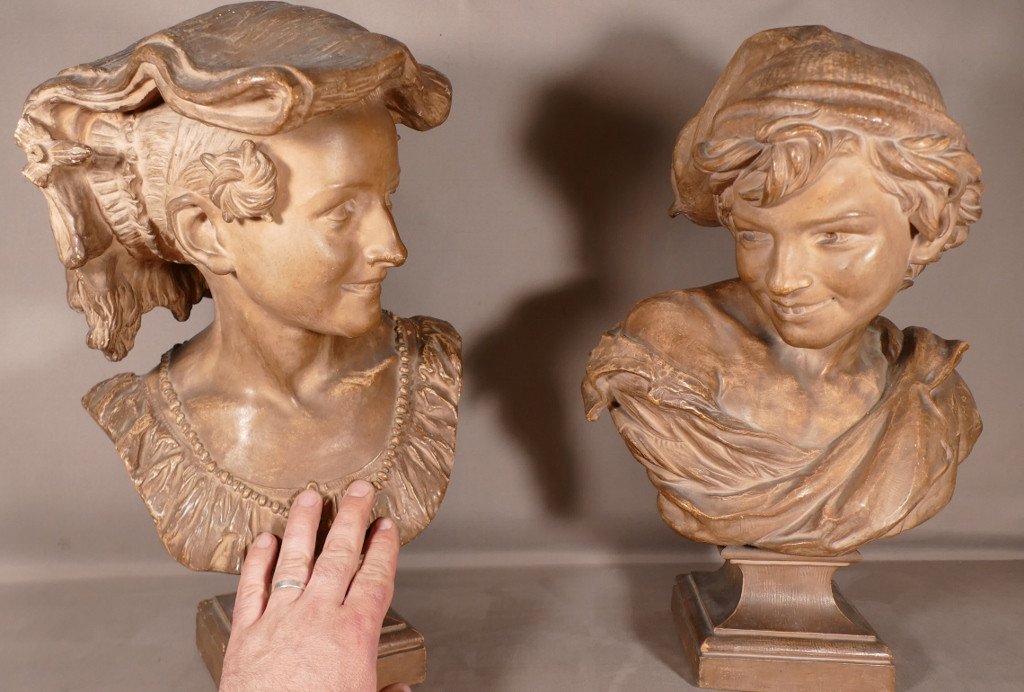  Rare Pair Of Busts After Carpeaux, The Laugher And The Laughing Neapolitan Terracotta XIXth-photo-4