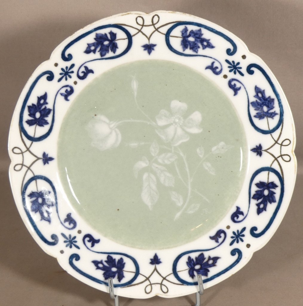 Auguste Riffaterre, Rare Assiette Décorative En Pâte Sur Pâte Porcelaine De Limoges Art Nouveau
