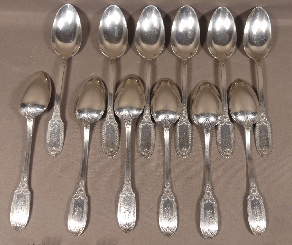 Emile Puiforcat, Empire Model, Entremet Cutlery, Sterling Silver For 12 People, 19th Century-photo-3