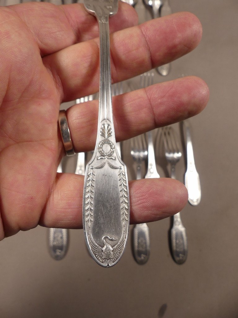 Emile Puiforcat, Empire Model, Entremet Cutlery, Sterling Silver For 12 People, 19th Century-photo-4