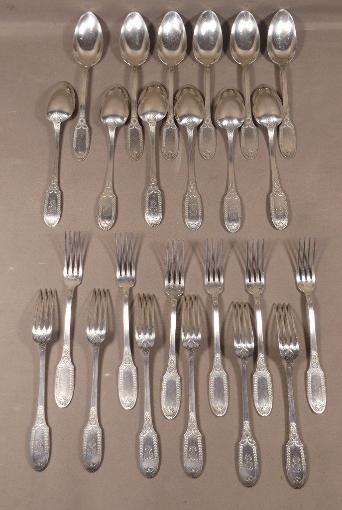 Emile Puiforcat, Empire Model, Entremet Cutlery, Sterling Silver For 12 People, 19th Century