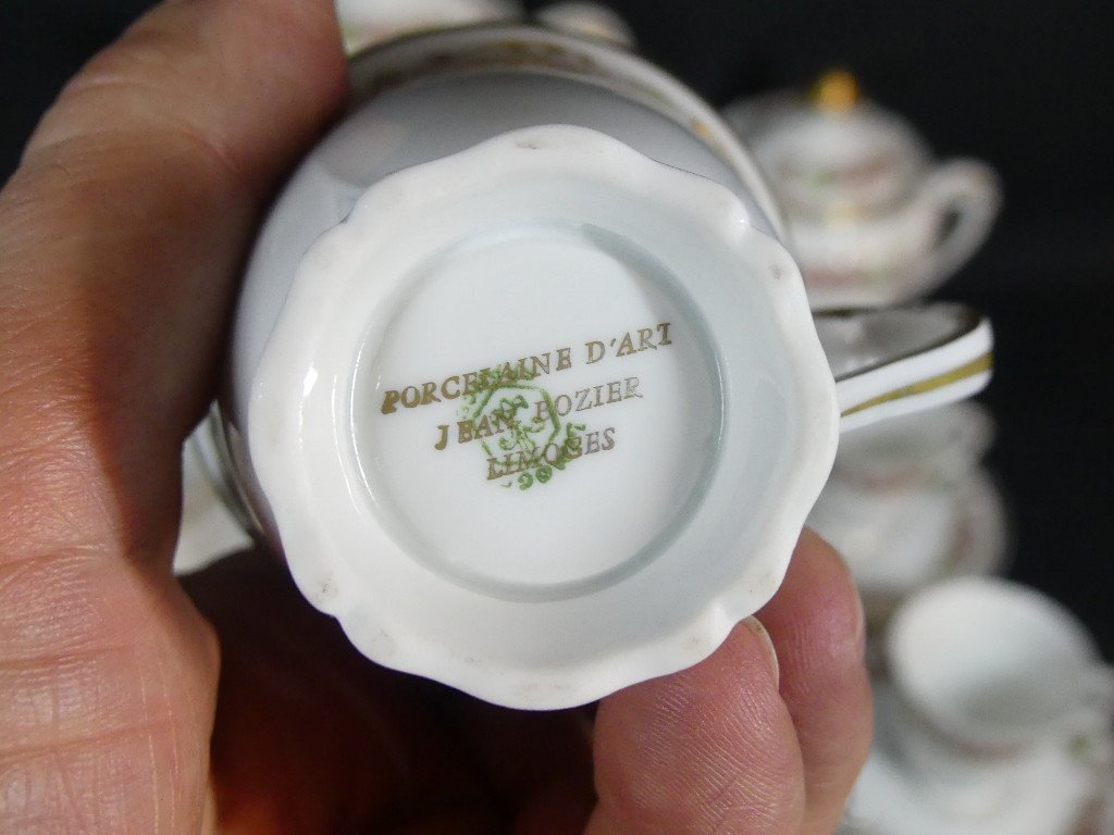 Service à Café 12 Personnes Par Jean Bozier, Porcelaine De Limoges Décoré à La Main-photo-6