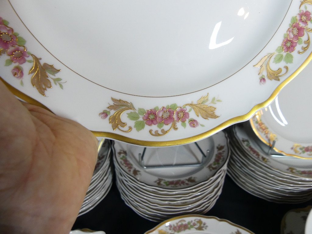 Table Service 12 People By Jean Bozier, Hand Decorated Limoges Porcelain-photo-3