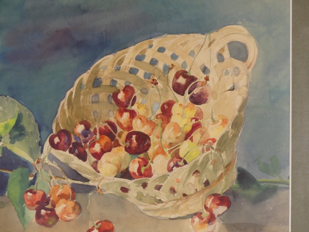 Cherries, Watercolor Still Life, Early 20th Century-photo-4